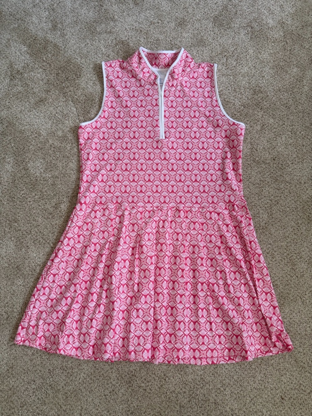 Sigrid Olsen Pink Patterned Sleeveless Polo Quarter Zip Tennis Golf Dress Preppy
